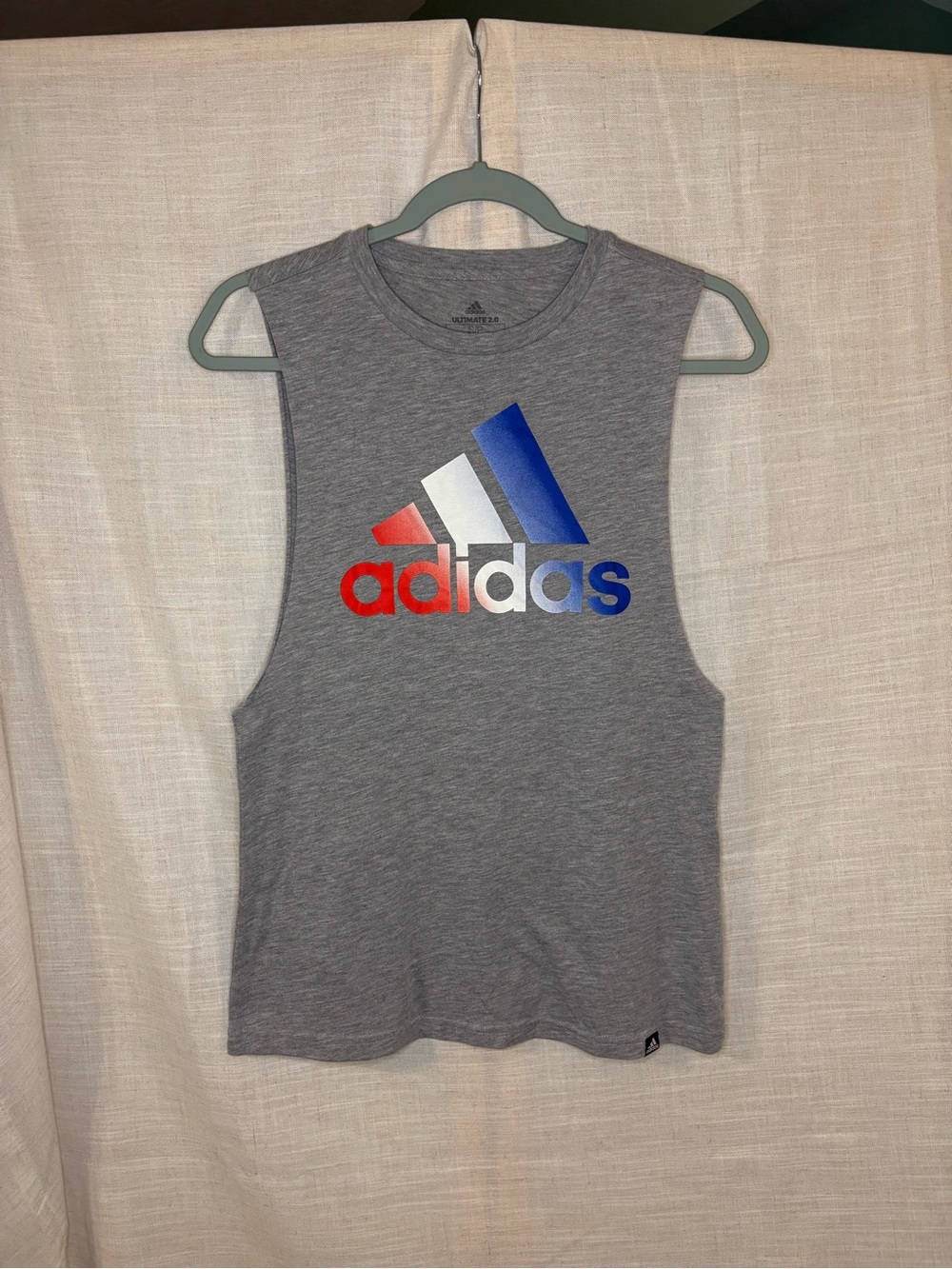 adidas Gray Muscle Tank with Red White Blue Logo